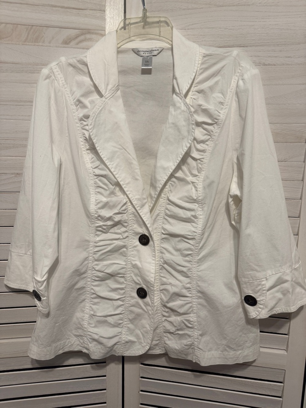 Christopher & Banks White Petite Ruched Detail Blazer PXL
